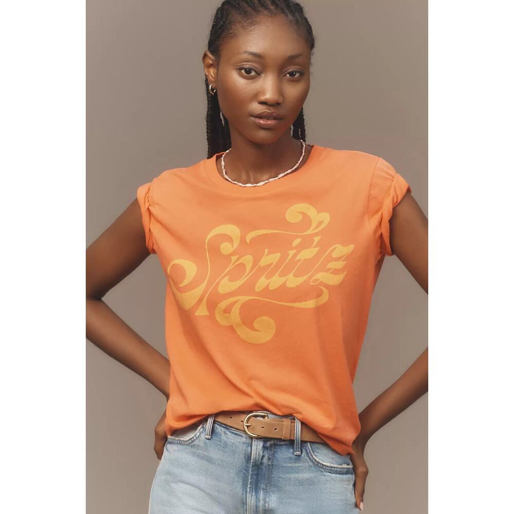 MOTHER Orange Graphic 'SpritZ' Tee with Yellow Print